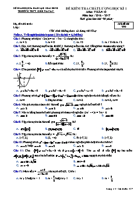 Đề kiểm tra chất lượng học kì 1 môn Toán 10 - Năm học 2016 - 2017 - Mã đề thi 999